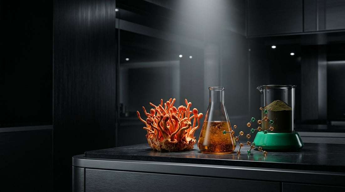 Imagen de portada: Hombres que toman Cordyceps: Beneficios, Ciencia y Rendimiento